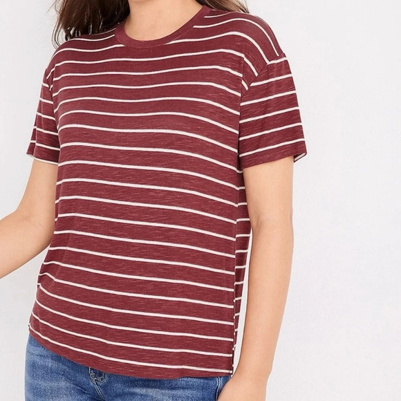 Maurices 24/7 Flawless Rust Red & White Striped Boyfriend Crop Tee Small Women’s - Picture 1 of 11
